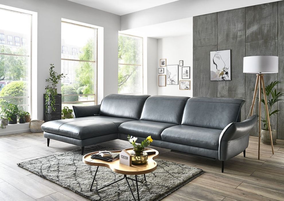 Шкіряний кутовий  диван   єлектро реклайнер. Сірий. Німеччина