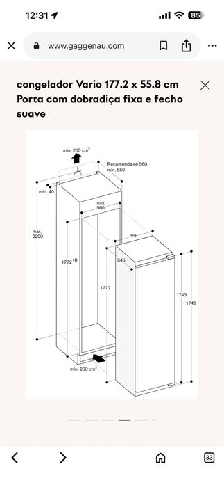 Arca Vertical Gaggenau Serie 200 congelador Vario 177.2 x 55.8 cm