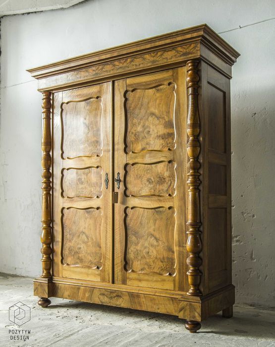 Duża Stara szafa drewniana biedermeier vintage eklektyczna orzechowa