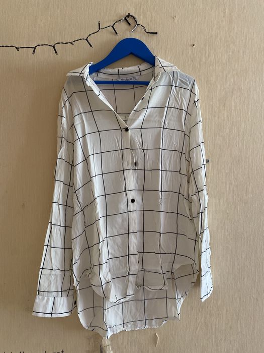 Блуза сорочка шкільна в клітинку біла чорна повсякденна бавовна