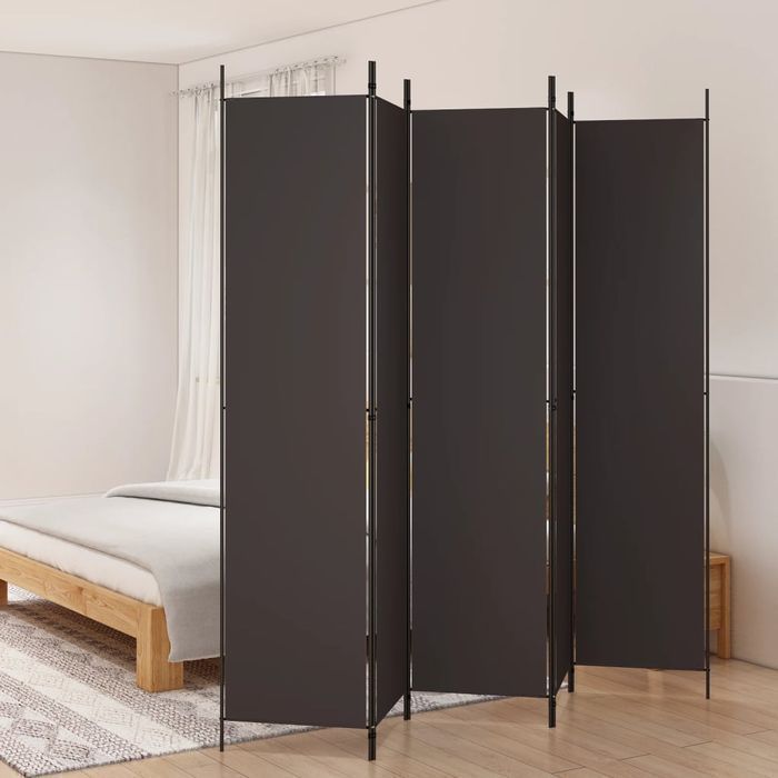 vidaXL Parawan 5-panelowy, brązowy, 250x220 cm, tkanina