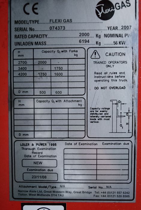 Wózek Widłowy Flexi Gas LPG Widlak Triplex Udźwig 2 t Wysokość 420 cm
