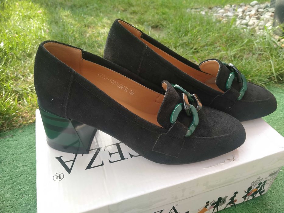 Buty czółenka na słupku półbuty nowe skórzana wkładka