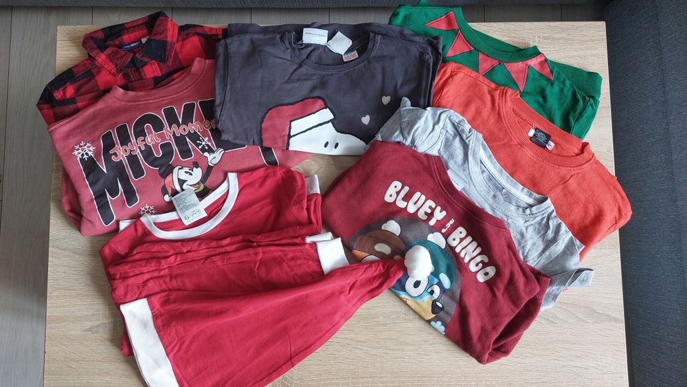Zestaw ubrań świątecznych dla chłopca 110 do 122 cm – strój Świętego Mikołaja, bluzy, bluzki, koszula, T-shirt