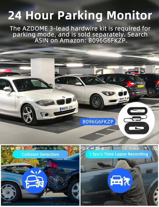 Відеореєстратор на 3 камери AZDOME M550 Pro Wi-Fi ідеальний для таксі