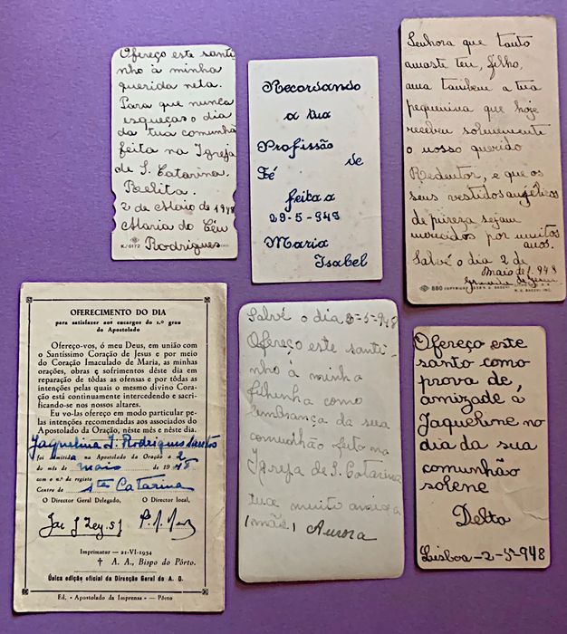COLEÇÃO DE 50 PAGELAS RELIGIOSAS anos 47/48/49 com dedicatórias