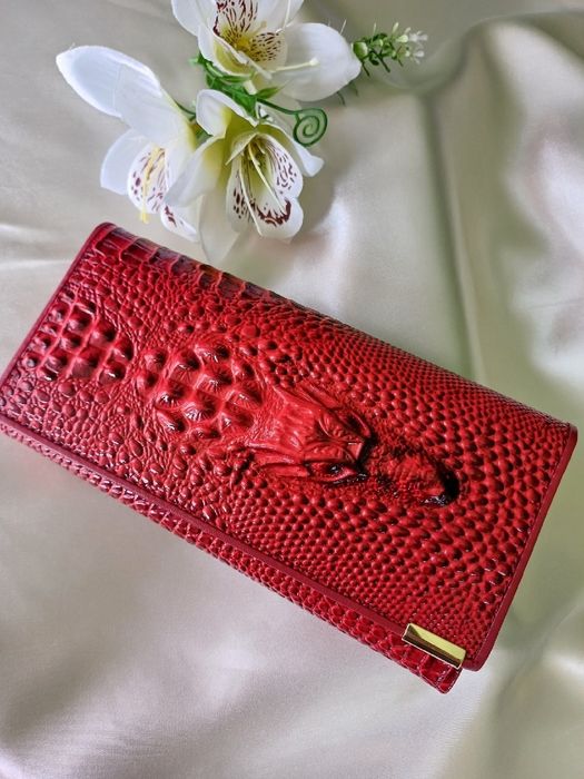 Damski duży portfel- Karmazyn - Naturalna skóra