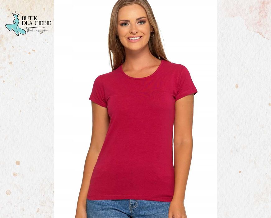 -> Śliwkowy T-shirt damski - Podkoszulek Basic – bawełniany /MORAJ / SLIM FIT / Rozmiar: L, XXL