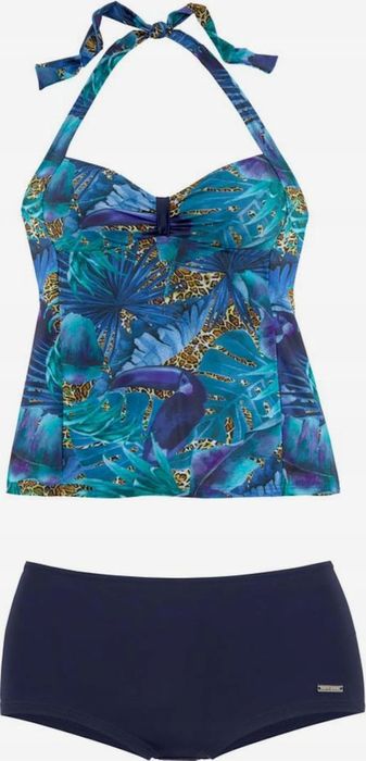 LASCANA tankini granatowe z szortami tukany 38 C
