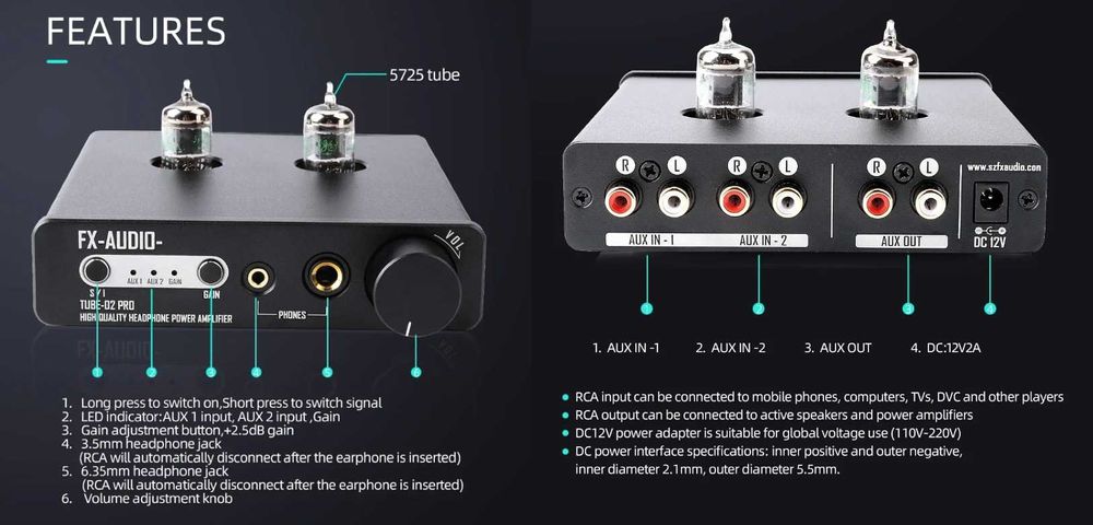 Підсилювач для навушників, попередній підсилювач FX-AUDIO TUBE-02 PROm