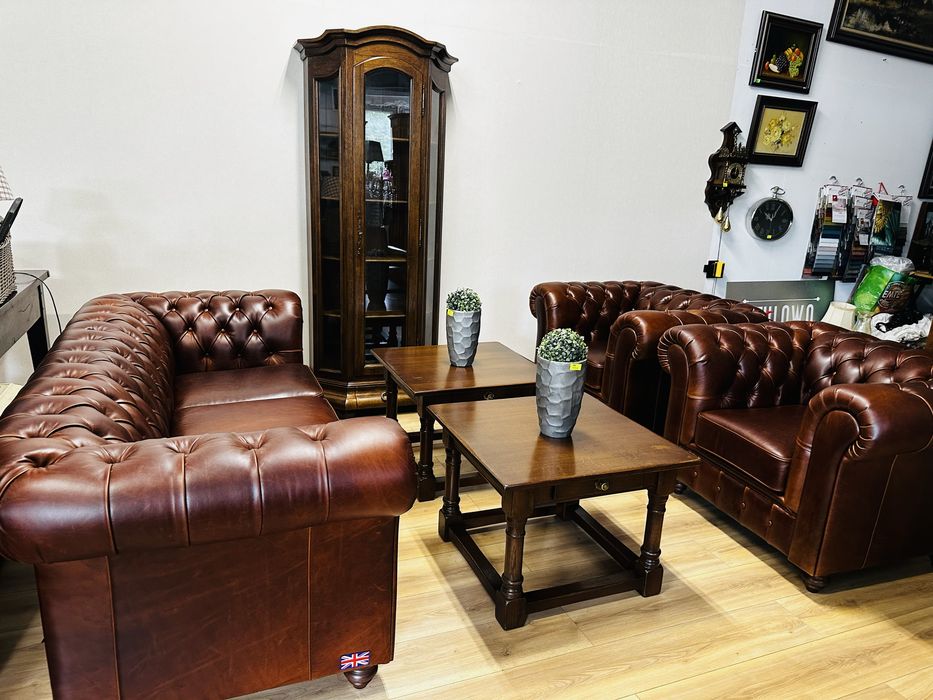 Ekskluzywny komplet chesterfield 3+1+1 PRZYPALANY KONIAK :) JAK NOWY :)