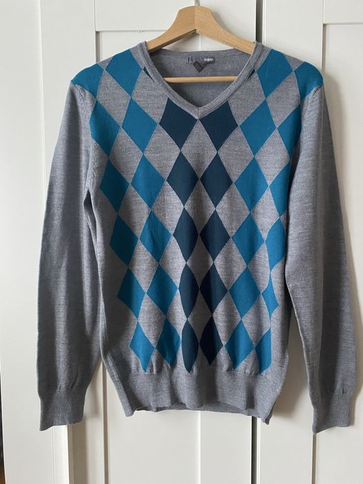 Męski wełniany sweter z merino w romby casual unisex