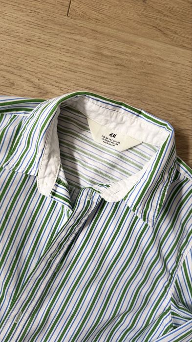 biała koszula chłopięca w paski z długim rękawem H&M 128