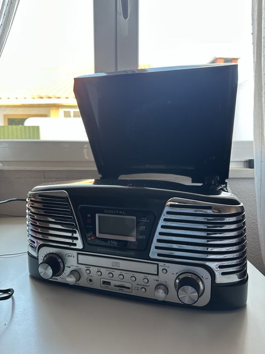 Gira discos / leitor de vinil, cd, usb, cartao sd estilo retro