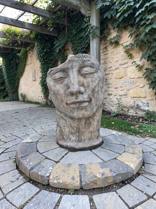 Figura ogrodowa Maska damska lub męska Gładka 120cm, Biały cement fontanna Ag-Bet