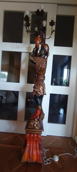 Tocheiro Veneziano Blackamoor 2,10m - Candeeiro de Pé Antigo Madeira Maciça - Paredes Porto