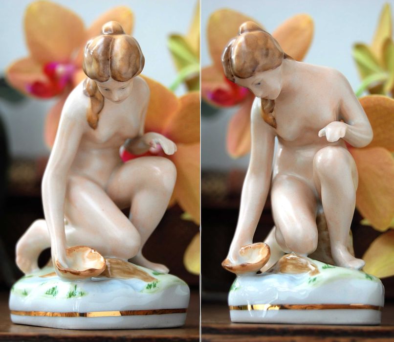 Figurka, naga kobieta, akt "U źródła" porcelana Ćmielów, vintage