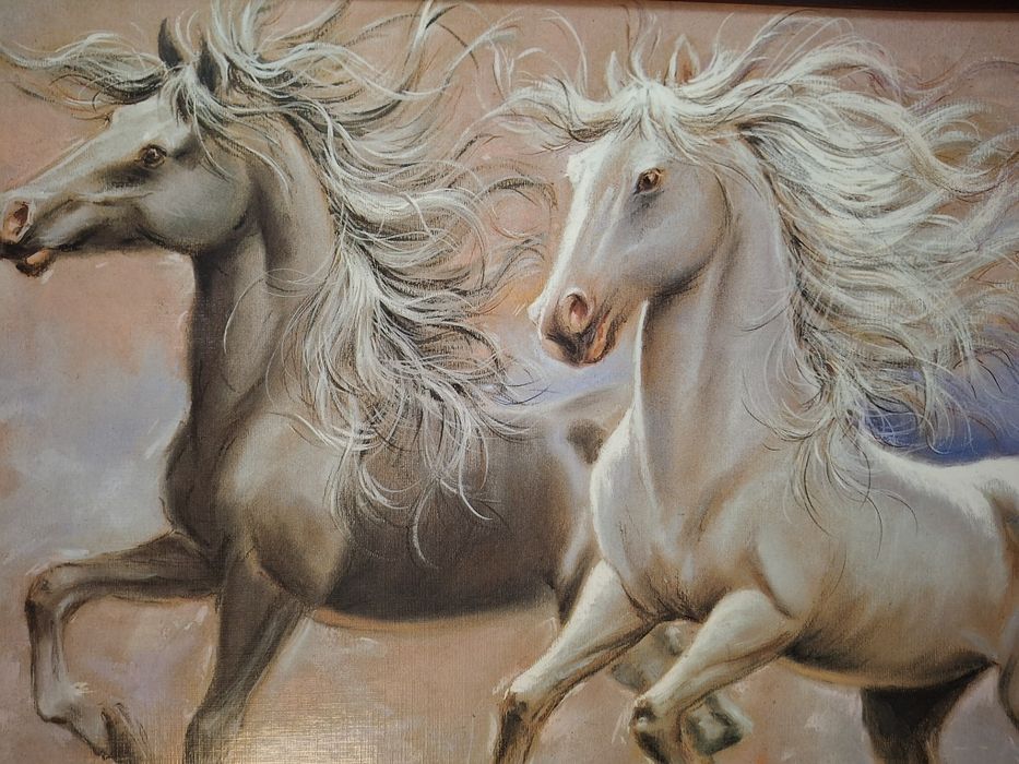 Quadro a Óleo Cavalos Brancos em Corrida Carlo Perini - Milano