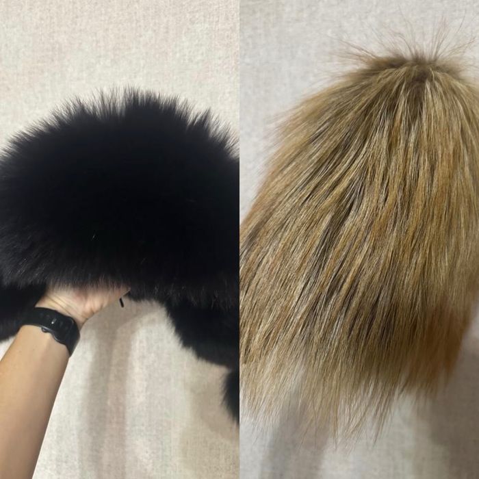 Шапка кожаная, песцовая натуральная/Шапка-парик (лиса)