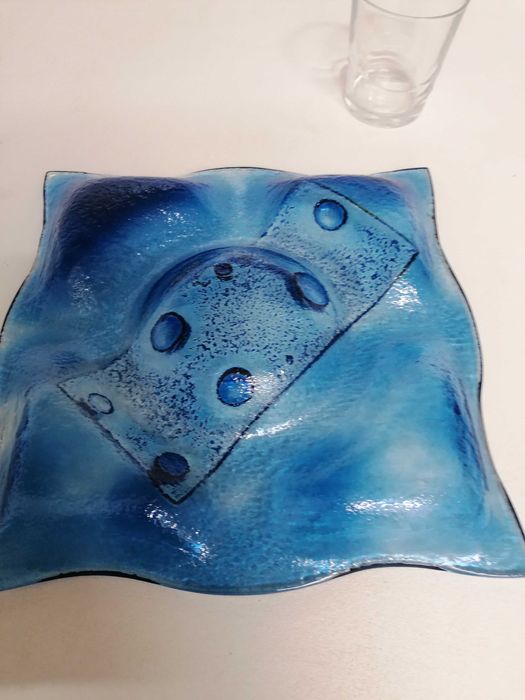 Travessa-cinzeiro em Vidro Artístico Azul Vintage, Estilo Murano