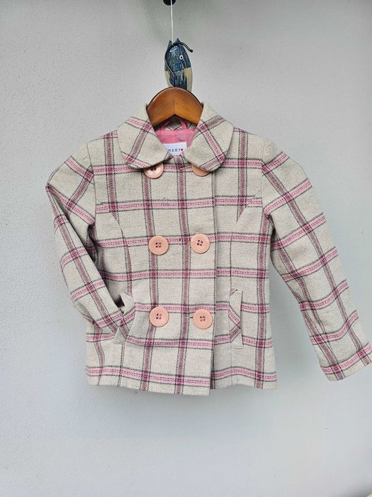 Next klasyczny płaszczyk w kratkę guziki kieszenie wełna wiskoza