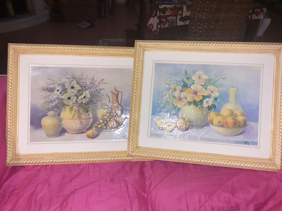 2 very beautiful paintings with yellow wooden frames