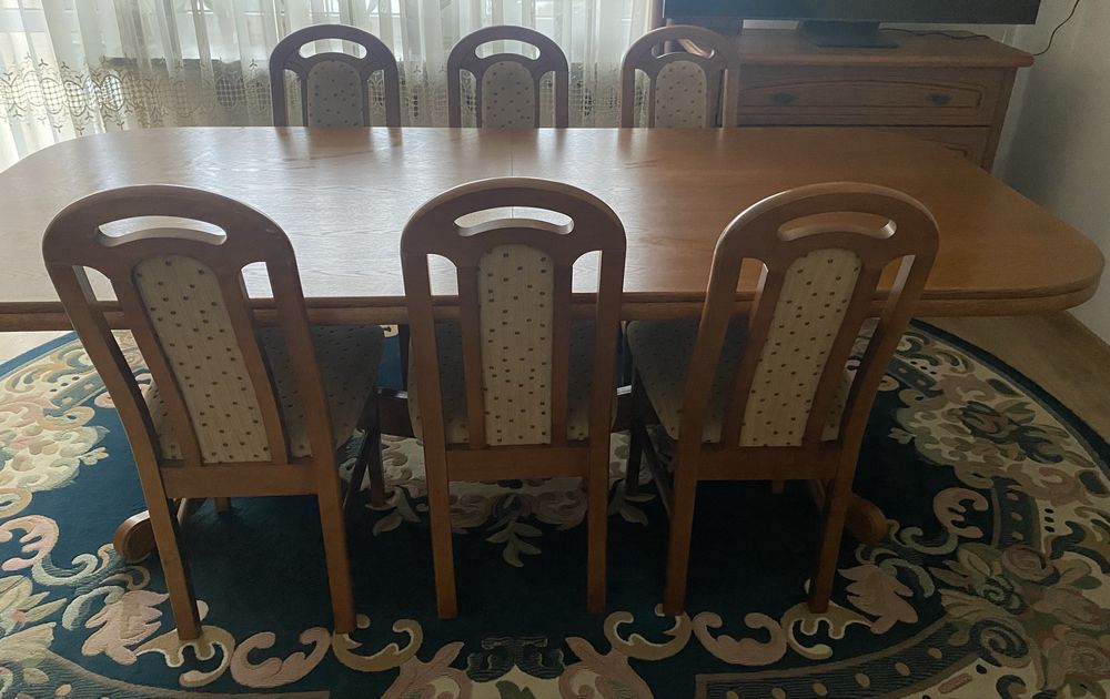 Stół  fornir dębowy 230/100 rozkładany do 320 cm + 6 krzeseł