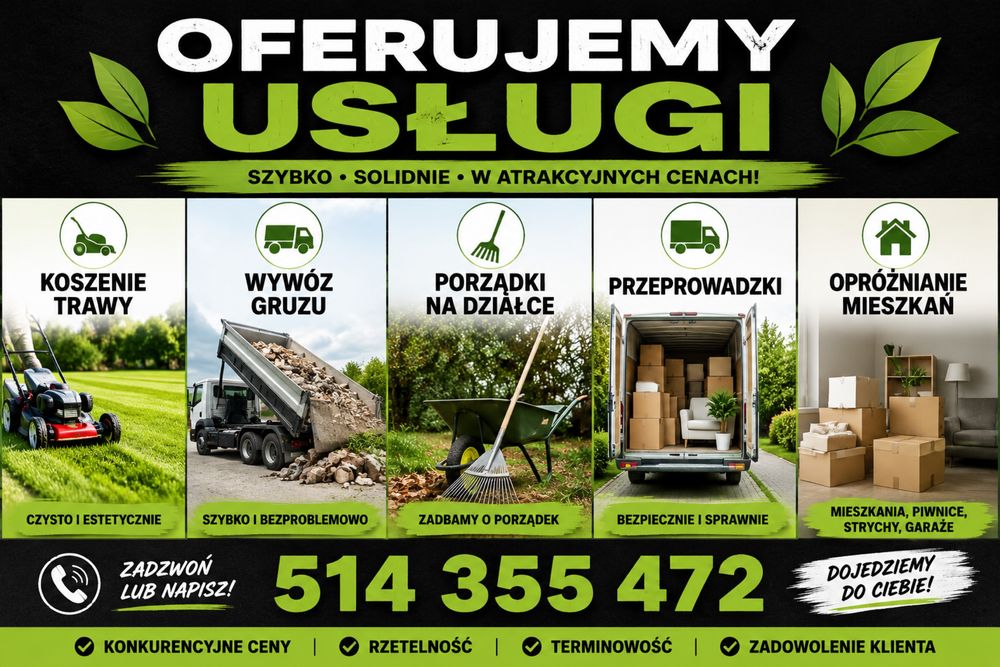 Koszenie trawników i pielęgnacja ogrodów ,wywóz gruzu na terenie całego województwa nr:514-355-472