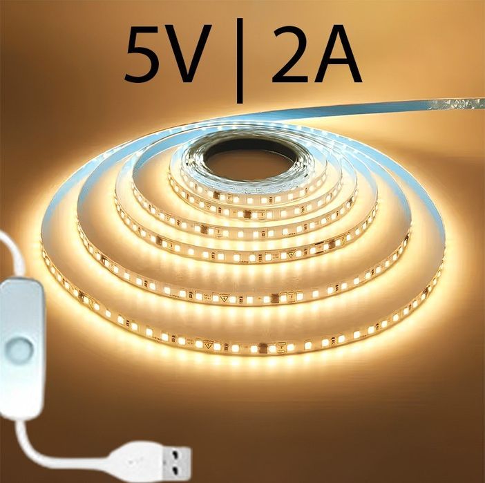 USB лента 5V/ 5м, 4м 2м 1м Лед LED світлодіодні стрічки біла
