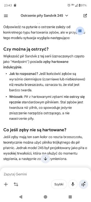 Sandvik 245  Szwedzka topowa piła ręczna, długość ostrza 45 cm
