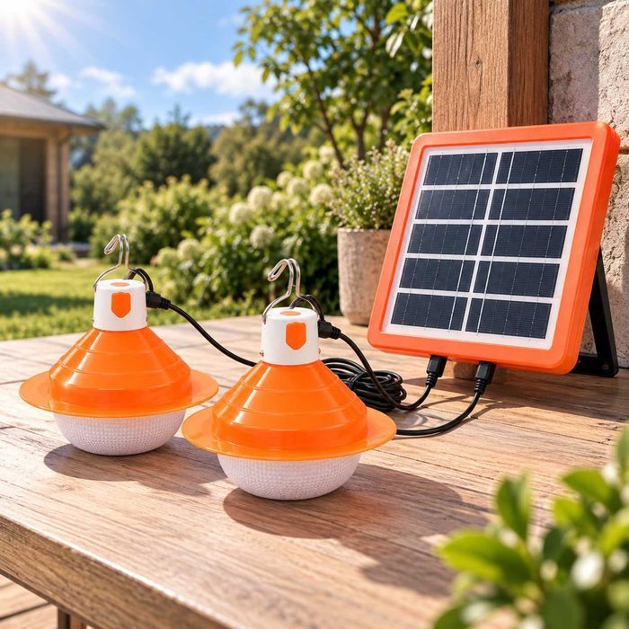 Комплект сонячного освітлення 2 LED лампи з панеллю 3000 лм IP66 автономне світло для дому дачі кемпінгу гаража блекауту без електрики