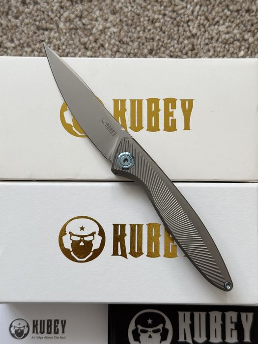Kubey Pike Liner Lock Gray CPM-20CV Titanium Sand Blasted 6AL4V