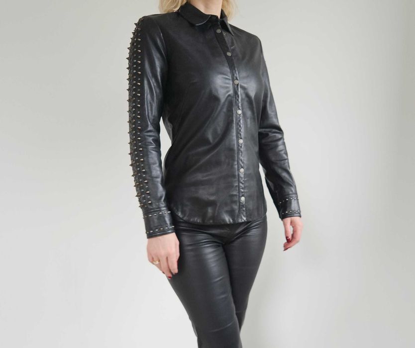 Koszula skórzana Zadig & Voltaire ćwieki skóra naturalna studs kolce czarna kurtka