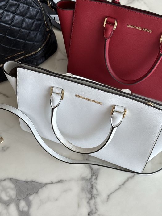 Mala bag michael kors white selma gold hardware branca safiano leather