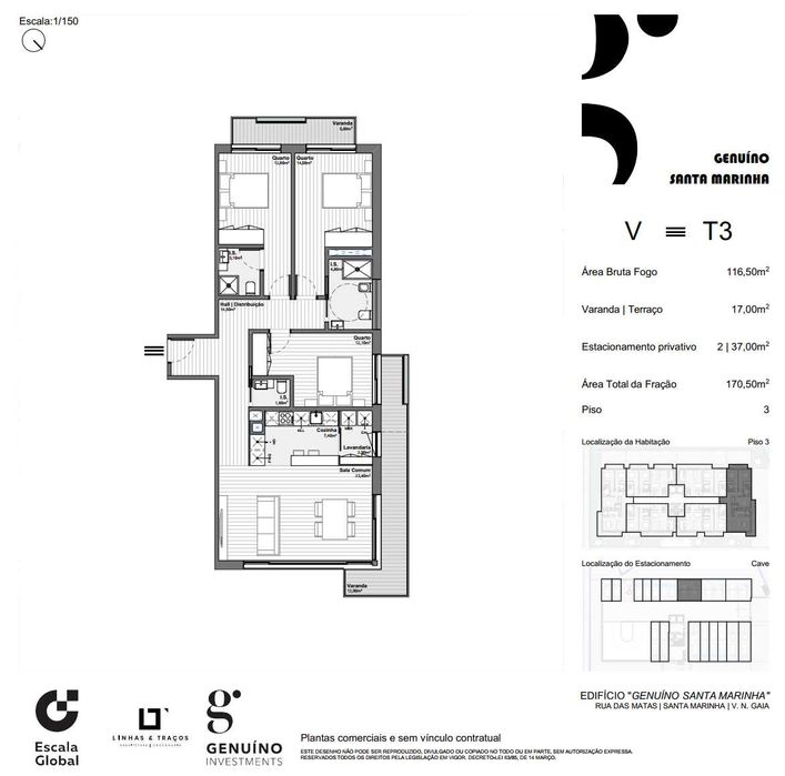 Apartamento T3 Novo com Varanda em Santa Marinha, Vila Nova de Gaia