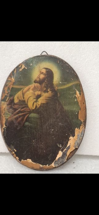 Jezus modlący się obrazek na desce prl