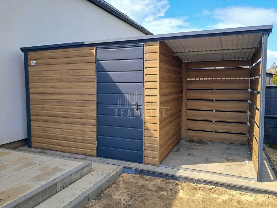 Schowek - domek ogrodowy 3x2m + wiata 1,5m - drzwi  dach TS1084