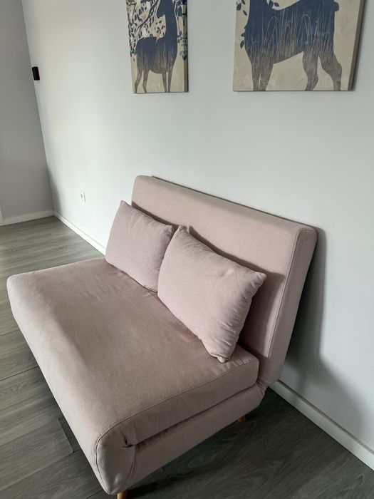 Sofa cama rosa pernas madeira