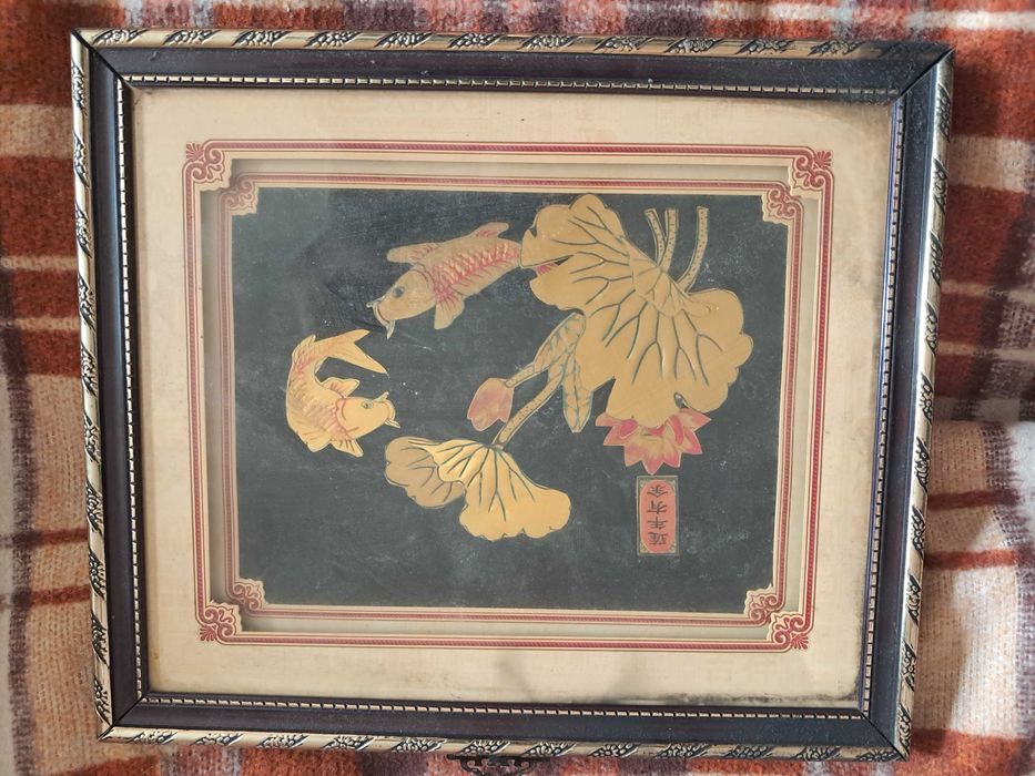 obraz ścienny przedstawiający motyw karpi i lotosu