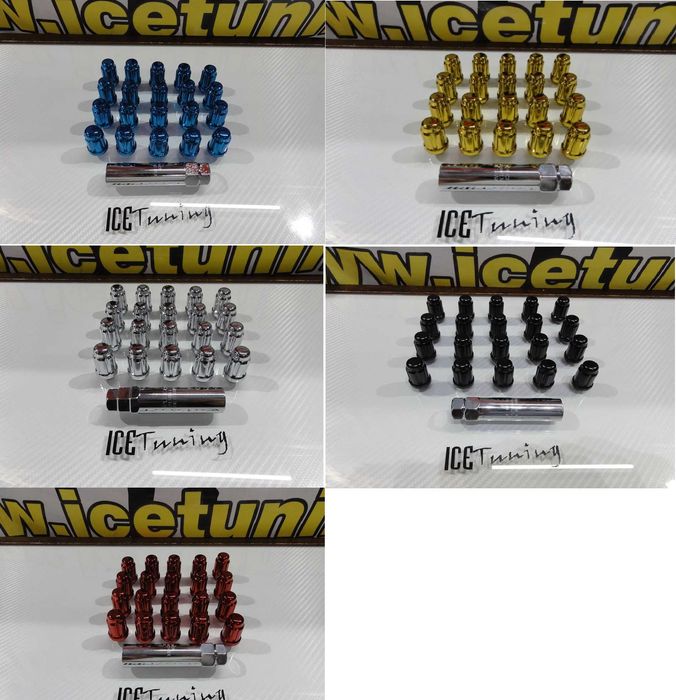 Conjunto 20 porcas Lug Nuts em vermelho, azul, cromado, preto, dourado 35mm 12x1.50 Para Honda, Mazda, Ford, Toyota, Hyundai, Lexus, Mitsubishi