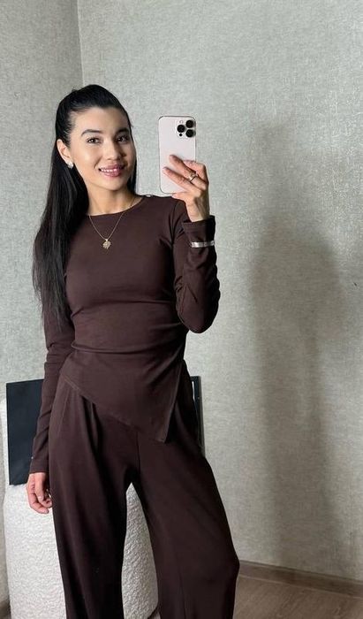 Костюм жіночий чорний штани / лонгслів / лонг / гольф