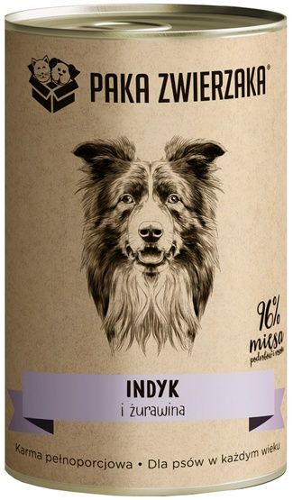 Bezzbożowa karma mięsna dla psa - Paka Zwierzaka Indyk i Żurawina 400g