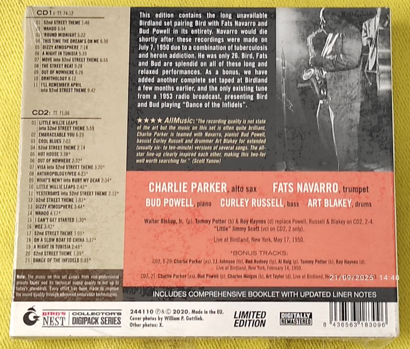 Charlie Parker & Fats Navarro - Complete Live At Birdland 2CD