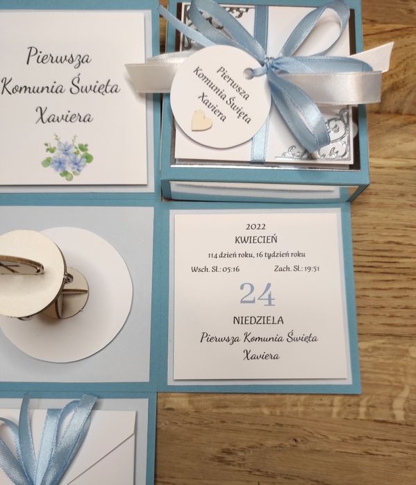 Pamiątka Pierwszej Komunii, exploding box, pudełko na komunię