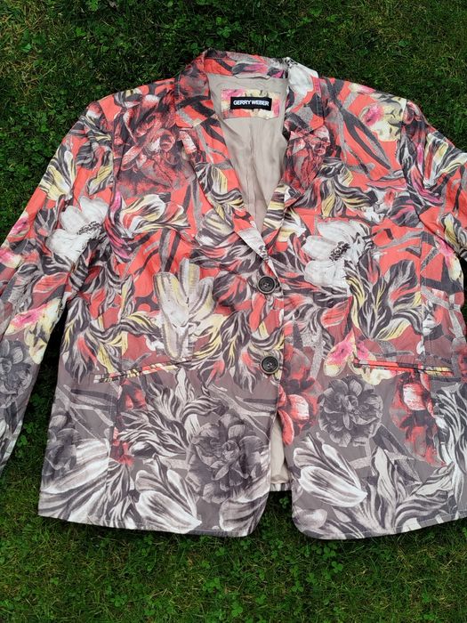 Nowa marynarka w kwiaty czerwona brązowa Terry Weber 48 XXXL