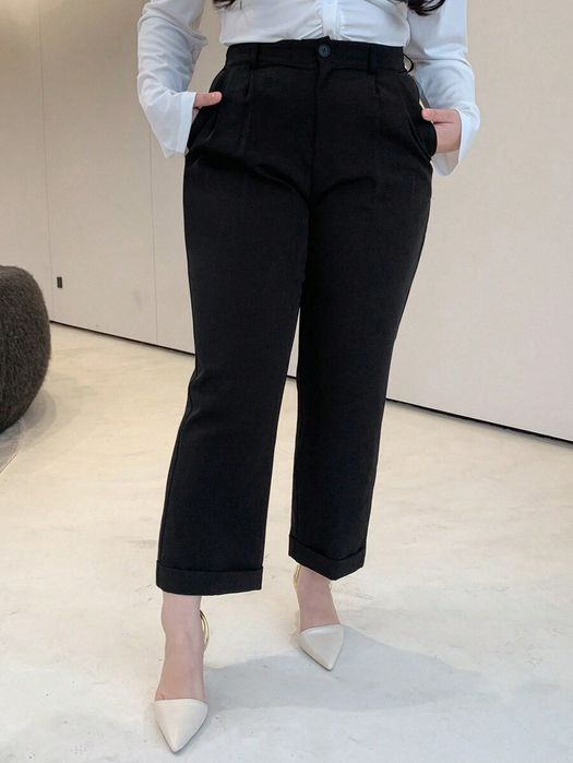 Spodnie Garniturowe Eleganckie Z Podwijanymi Nogawkami Czarne Dazy Xxl