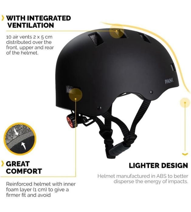 Pank Urban męski i damski kask rowerowy, czarny M 55-58cm