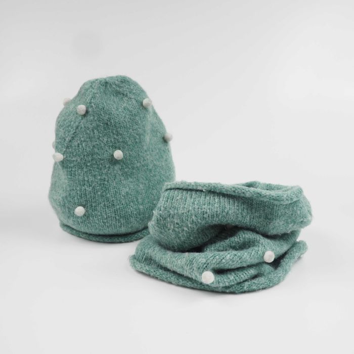 komplet czapka i komin z aplikacją pomponikami Reserved 1-3 lata