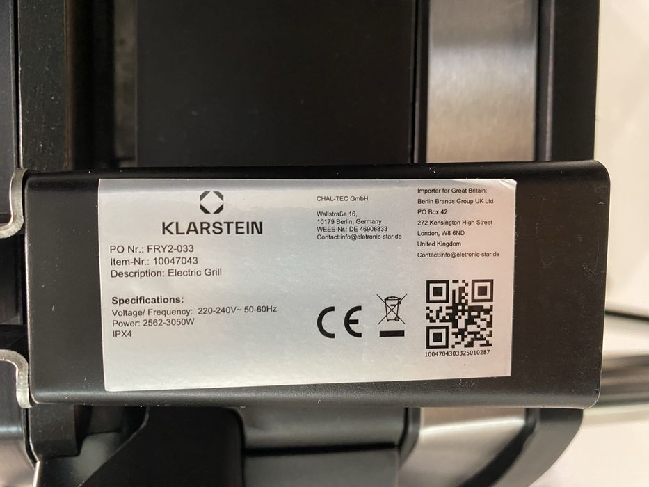 Мангал електричний гриль Klarstein Gatsby 10047043