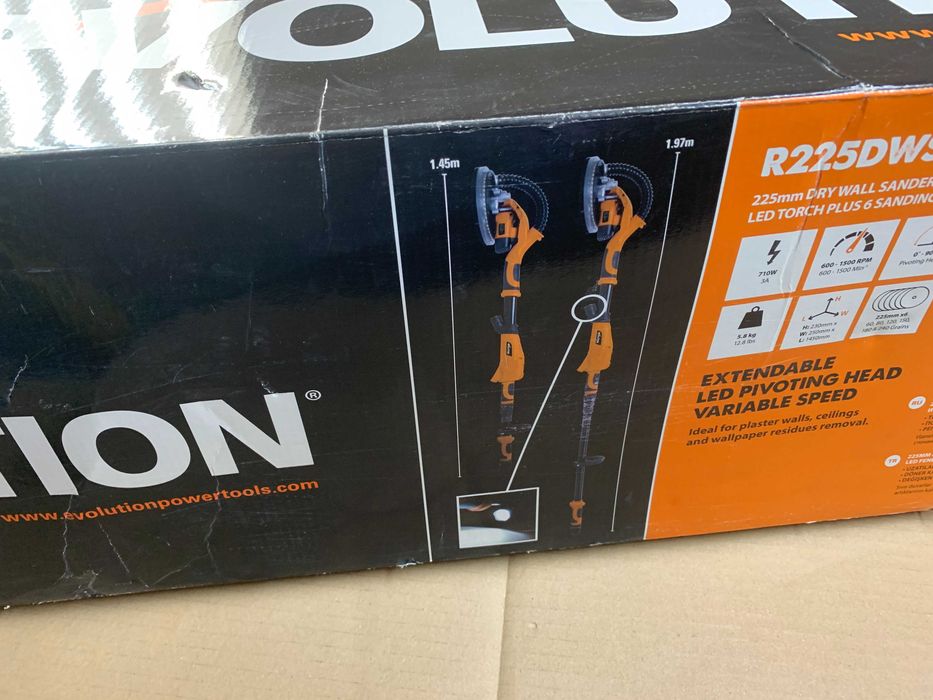 Evolution R225DWS Szlifierka teleskopowa żyrafa do gipsu 710W światła LED